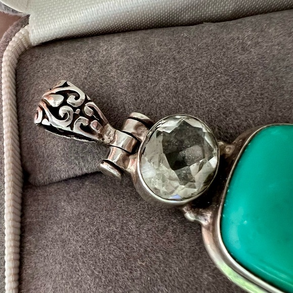 Vintage Large Turquoise & Gemstone Pendant Solid 925 Sterling Silver Handmade - Picture 12 of 17